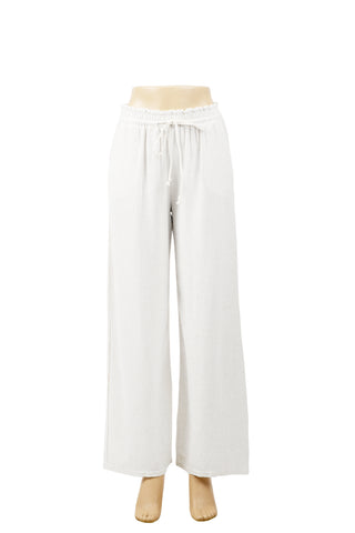 Linen Solid Color Wide-Leg Pants W/ Drawstring & Pockets
