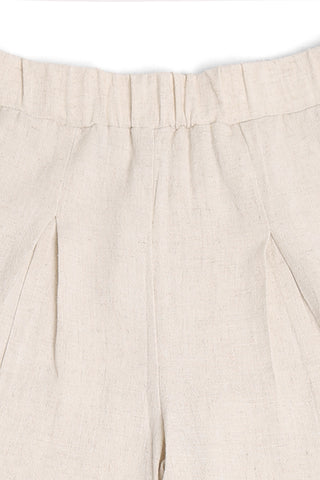 Linen Solid Color Pleated Wide-Leg Pants W/ Pockets