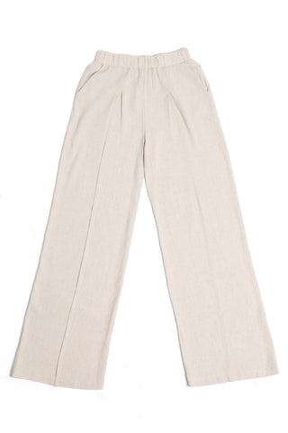 Linen Solid Color Pleated Wide-Leg Pants W/ Pockets
