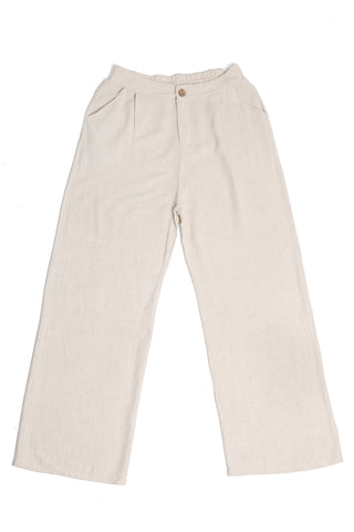 Linen Solid Color Wide-Leg Pants W/ Button+Zipper Closure & Pockets
