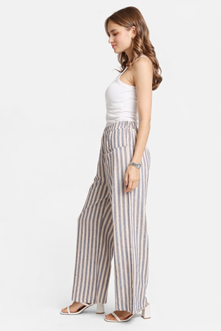 Striped Pattern Wide-Leg Pants W/ Pockets