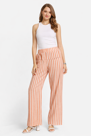 Striped Pattern Wide-Leg Pants W/ Pockets