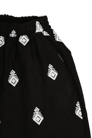 Boho Tribal Pattern Embroidered Wide-Leg Pants W/ Pockets