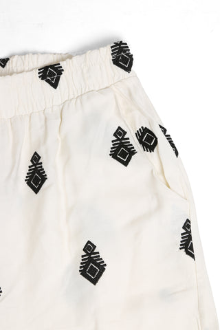 Boho Tribal Pattern Embroidered Wide-Leg Pants W/ Pockets