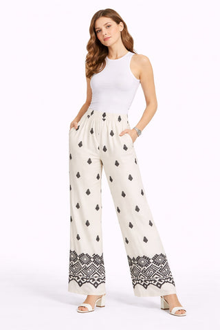 Boho Tribal Pattern Embroidered Wide-Leg Pants W/ Pockets