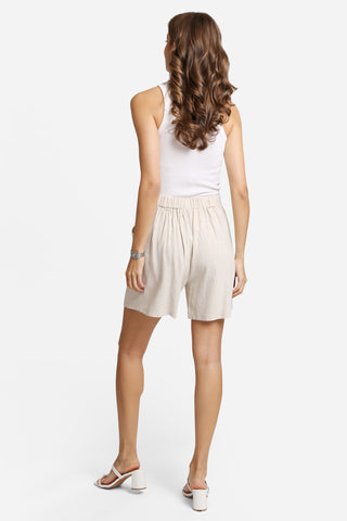High-Waisted Pleated Linen Shorts
