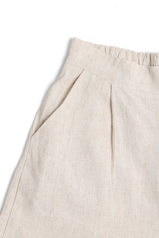 High-Waisted Pleated Linen Shorts