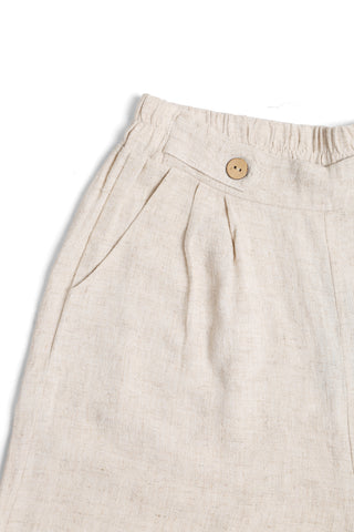 Linen Solid Color Shorts W/ Button Detailing & Pockets