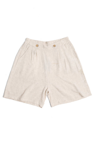 Linen Solid Color Shorts W/ Button Detailing & Pockets