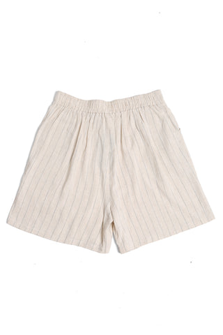 Linen Striped Pattern Shorts W/ Button+Zipper Closure & Pockets