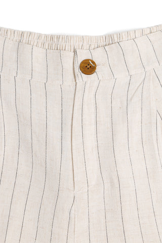 Linen Striped Pattern Shorts W/ Button+Zipper Closure & Pockets