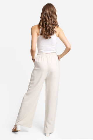 Linen Floral Embroidered Wide-Leg Pants