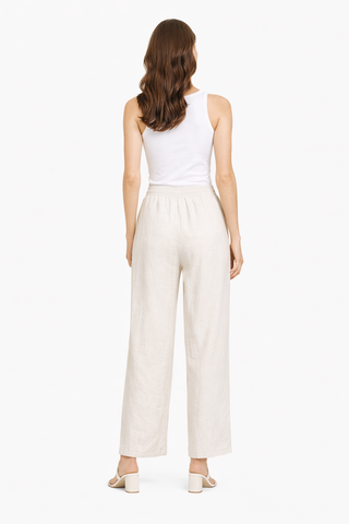 Linen Floral Pattern Embroidered Wide-Leg Pants W/ Drawstring & Pockets