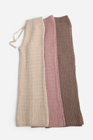 Solid Color Cable Knit Wide-Leg Lounge Pants W/ Drawstring