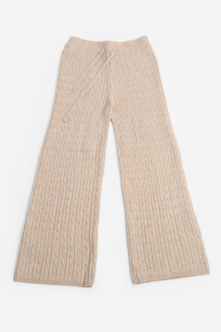 Solid Color Cable Knit Wide-Leg Lounge Pants W/ Drawstring