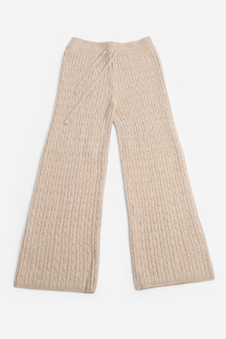 Solid Color Cable Knit Wide-Leg Lounge Pants W/ Drawstring