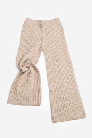 Solid Color Cable Knit Wide-Leg Lounge Pants W/ Drawstring