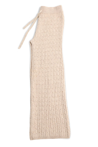 Solid Color Cable Knit Wide-Leg Lounge Pants W/ Drawstring