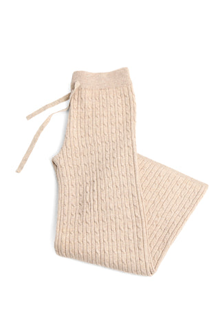 Solid Color Cable Knit Wide-Leg Lounge Pants W/ Drawstring