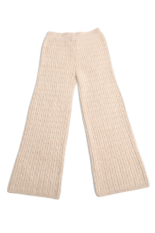Solid Color Cable Knit Wide-Leg Lounge Pants W/ Drawstring
