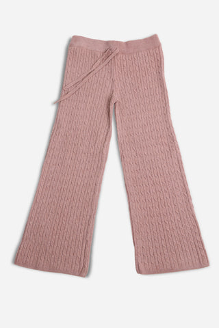 Solid Color Cable Knit Wide-Leg Lounge Pants W/ Drawstring