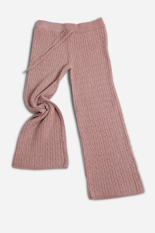 Solid Color Cable Knit Wide-Leg Lounge Pants W/ Drawstring