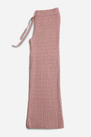 Solid Color Cable Knit Wide-Leg Lounge Pants W/ Drawstring