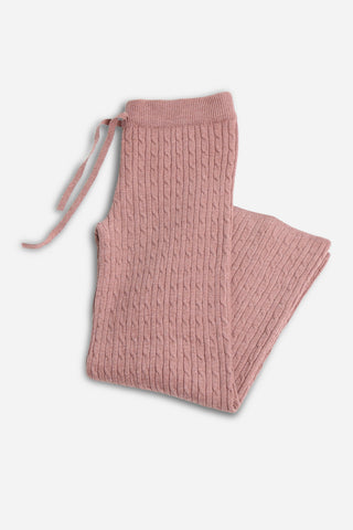 Solid Color Cable Knit Wide-Leg Lounge Pants W/ Drawstring