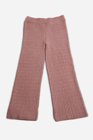 Solid Color Cable Knit Wide-Leg Lounge Pants W/ Drawstring