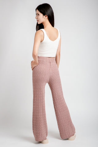 Solid Color Cable Knit Wide-Leg Lounge Pants W/ Drawstring