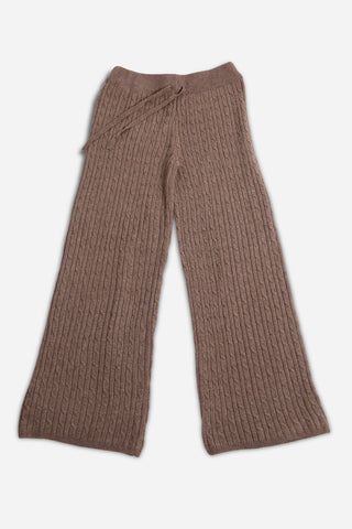 Solid Color Cable Knit Wide-Leg Lounge Pants W/ Drawstring