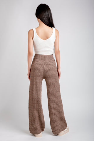 Solid Color Cable Knit Wide-Leg Lounge Pants W/ Drawstring