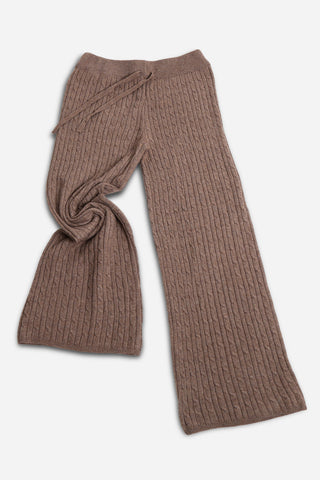 Solid Color Cable Knit Wide-Leg Lounge Pants W/ Drawstring