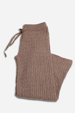 Solid Color Cable Knit Wide-Leg Lounge Pants W/ Drawstring