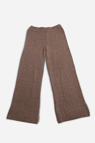 Solid Color Cable Knit Wide-Leg Lounge Pants W/ Drawstring
