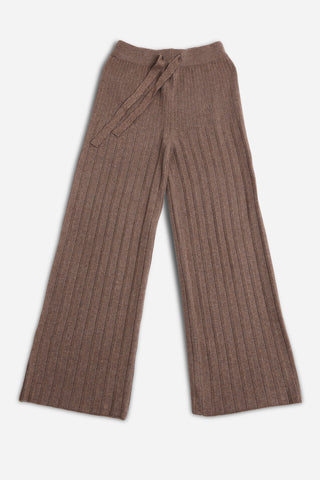 Solid Color Ribbed Wide-Leg Lounge Pants W/ Drawstring