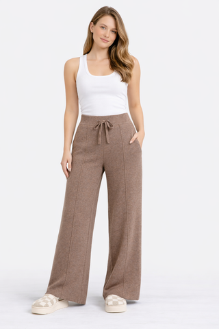 Solid Color Wide-Leg Lounge Pants W/ Drawstring & Pockets