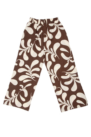 Tropical Pattern Wide-Leg Pants W/ Tie-Knot String & Pockets