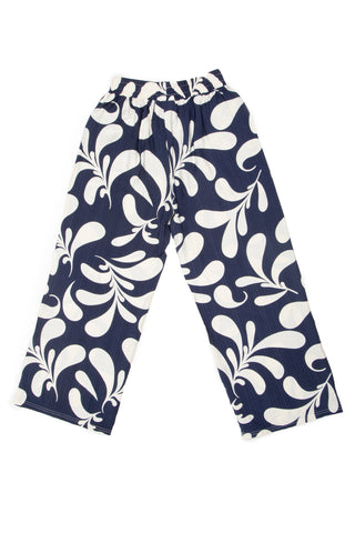 Tropical Pattern Wide-Leg Pants W/ Tie-Knot String & Pockets