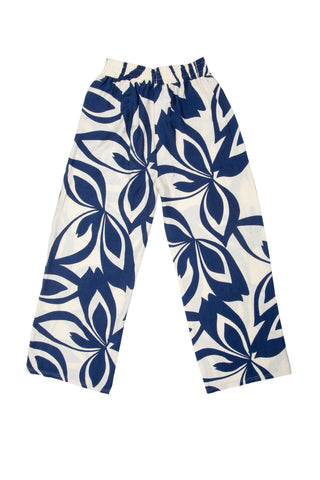 Leaves Pattern Wide-Leg Pants W/ Tie-Knot String & Pockets