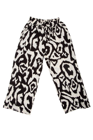 Abstract Pattern Wide-Leg Pants W/ Tie-Knot String & Pockets