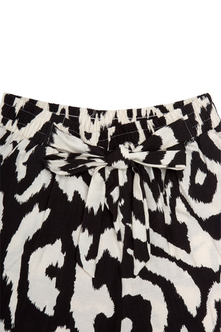 Abstract Pattern Wide-Leg Pants W/ Tie-Knot String & Pockets