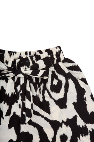 Abstract Pattern Wide-Leg Pants W/ Tie-Knot String & Pockets