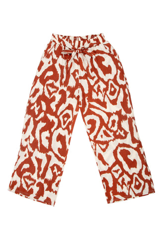 Abstract Pattern Wide-Leg Pants W/ Tie-Knot String & Pockets