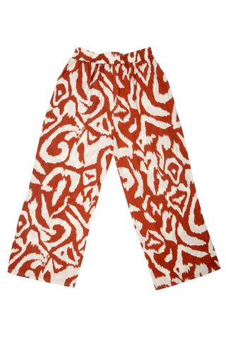 Abstract Pattern Wide-Leg Pants W/ Tie-Knot String & Pockets