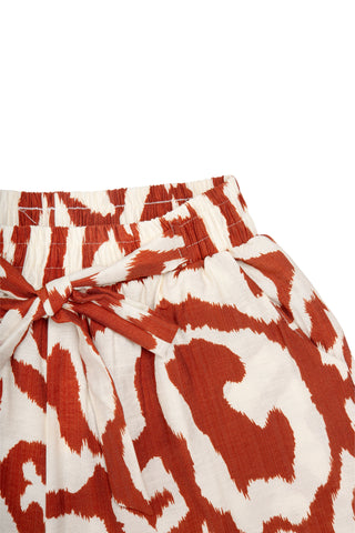 Abstract Pattern Wide-Leg Pants W/ Tie-Knot String & Pockets