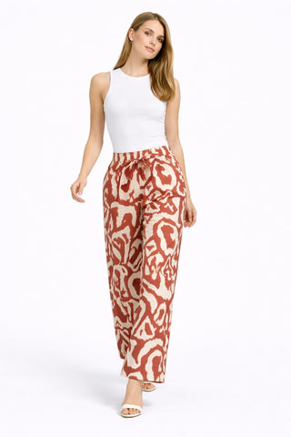 Abstract Pattern Wide-Leg Pants W/ Tie-Knot String & Pockets