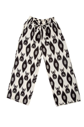 Abstract Pattern Wide-Leg Pants W/ Tie-Knot String & Pockets