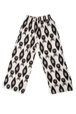 Abstract Pattern Wide-Leg Pants W/ Tie-Knot String & Pockets