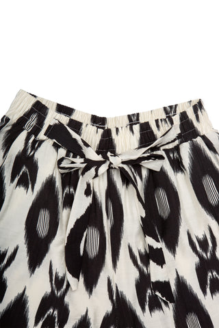 Abstract Pattern Wide-Leg Pants W/ Tie-Knot String & Pockets